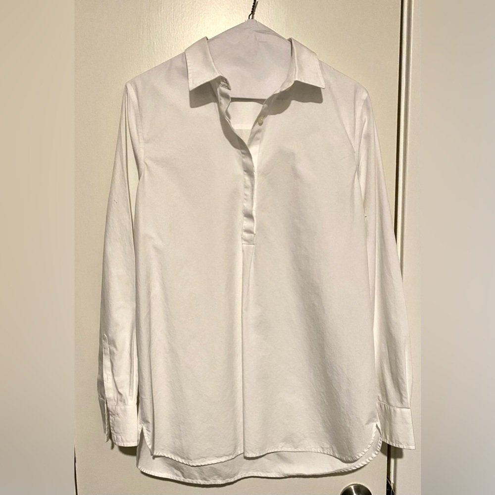 Lands' End Women's White Long-Sleeve Popover Tunic Length Blouse 10
